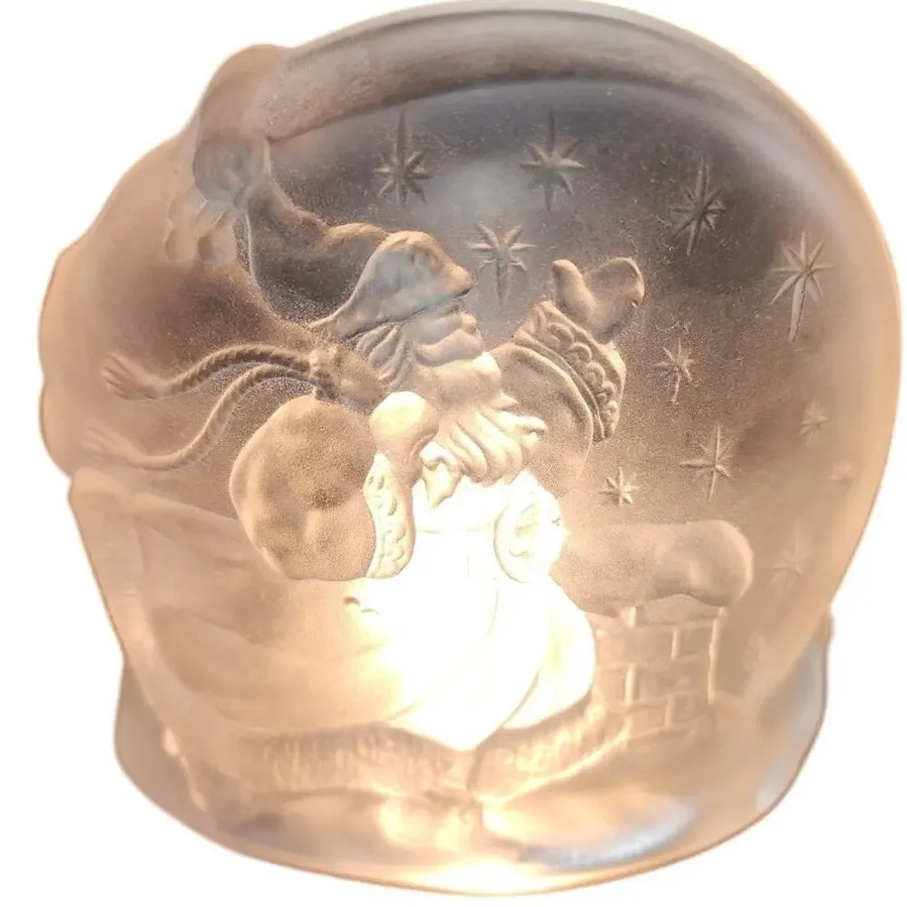 Avon Christmas Santa with Presents Textured Glass Tealight Candle Holder